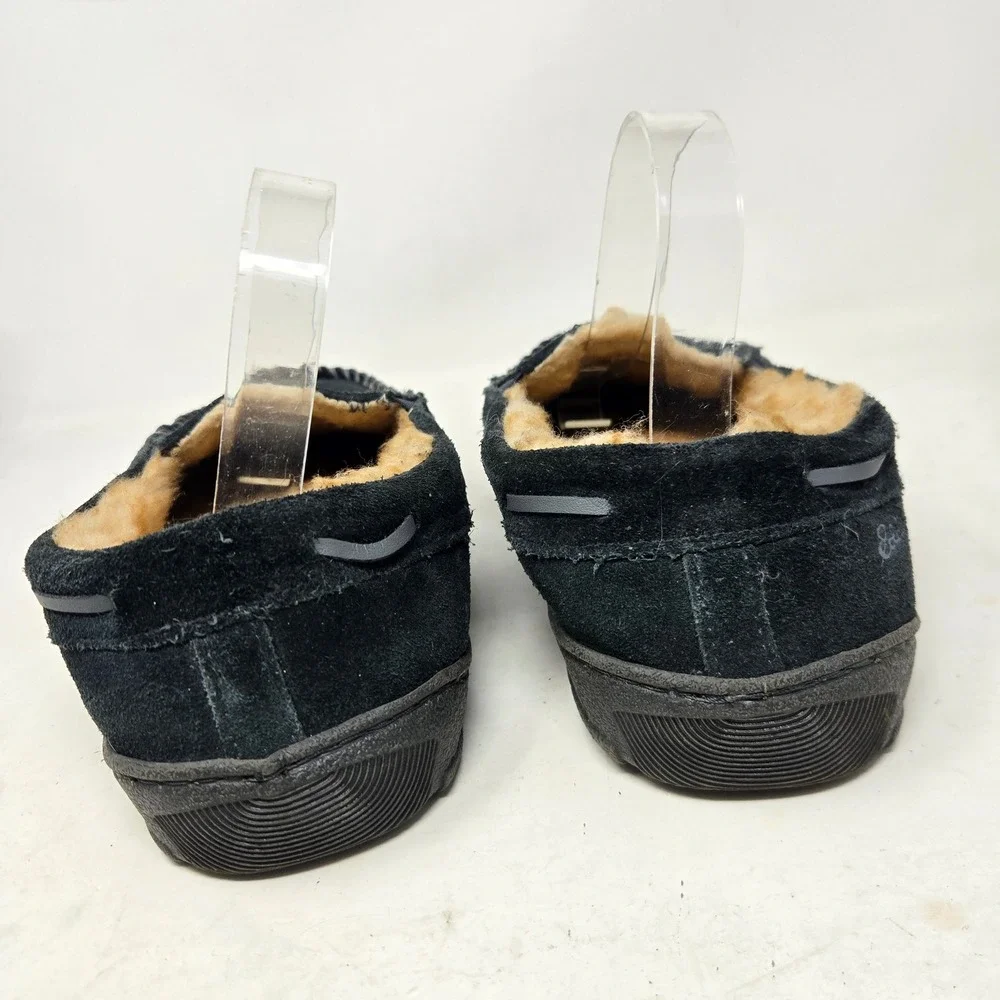 Eddie Bauer Westhaven Mens Suede Moccasin Slippers Black Faux Fur Lined XL 11-12